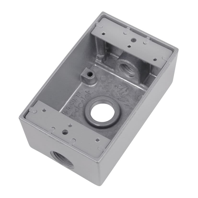 Red Dot DIH3-1-LM-BR Universal Weatherproof Box With Mounting Lug, Die Cast Aluminum, 17.3 cu-in Capacity, 1 Gangs, 3 Outlets, 4-9/16 in L x 2-13/16 in W x 2 in D